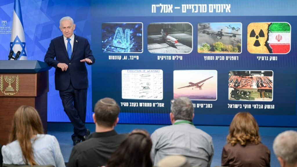 Der israelische Regierungschef Netanjahu präsentierte vor Journalisten seine Sicherheitsdoktrin